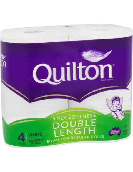 Papel higiénico blanco de doble longitud Quilton3ply 4 Pack x 10