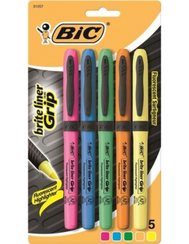Bic Brite Lines Grip Assorted Blister Pack 5 Pack x 1