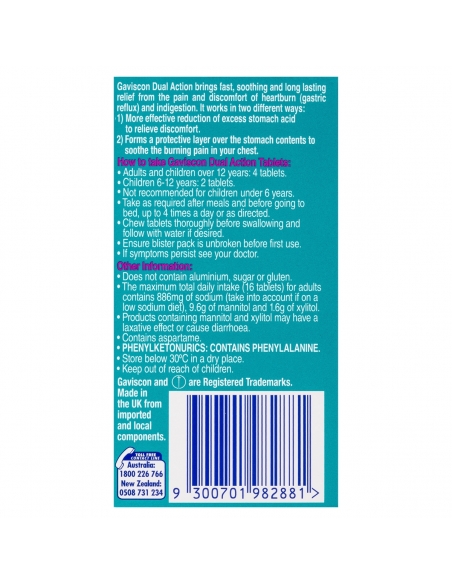 GAVISCON DUAL ACTIE TABS 16