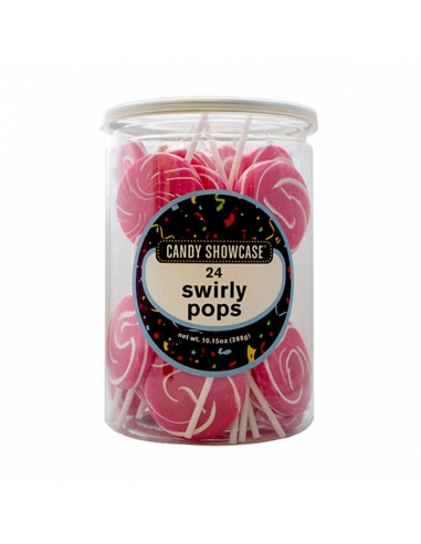 Candy Showcase Swirly Lollipop roze en wit 12G x 24