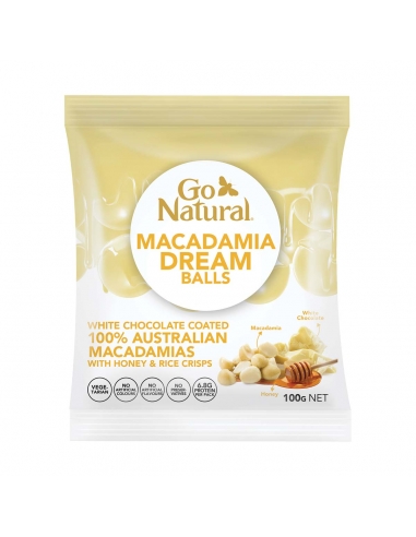 GO Natural Macadamia Dream Balls Chocolate blanco recubierto con miel y crujientes de arroz 100G x 8