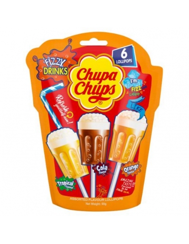 Chupa Chups Fizzy Drink Lollipop Bag 6 Pacchetto 15 Gm x 8