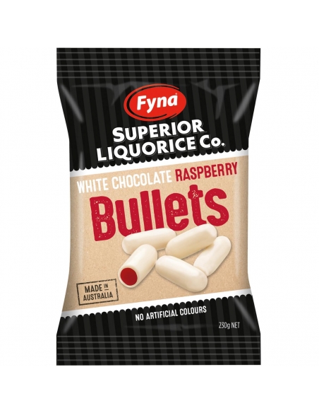 Balas de frambuesa de chocolate blanco FYNA 230g x 12