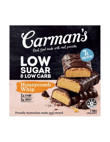 Carman's bajo azúcar y látigo de panal bajo de carbohidratos 40G x 12