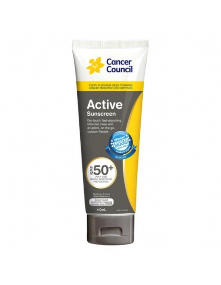 Cancer Council Actieve Dry Touch Zonnebrandcrème Spf 50+ 4 uur Waterbestendig 110 ml