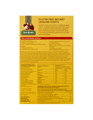 San Remo Pasta Lasagne Blatt Gluten Free 200 Gr...