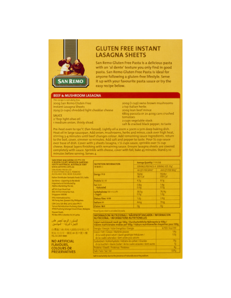 San Remo Pasta Lasagne Blatt Gluten Free 200 Gr Packet
