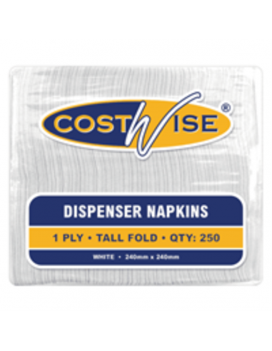 Costwise Napkins 1 Ply Dispenser Bianco Tall Fold 250 Pack Bundle