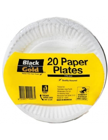 Black & Gold Paper Plates 180mm 20s x 12