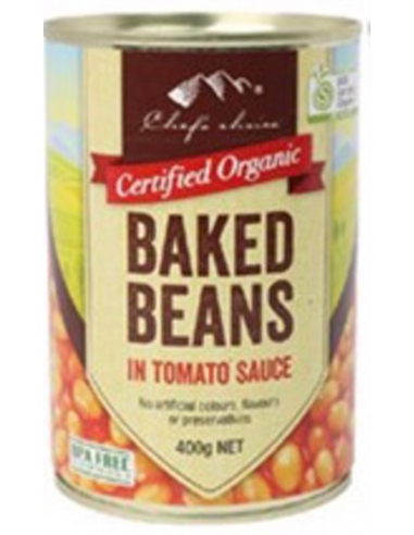 Chefs Choice Gebakken bonen in tomatensaus gecertificeerd Organic 400 gr blik