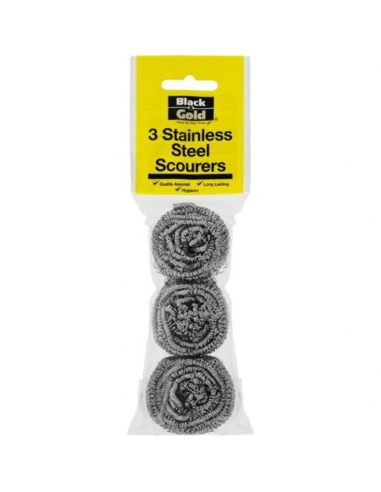 Black & Gold Stainless Steel Scourers 3 Pack x 12