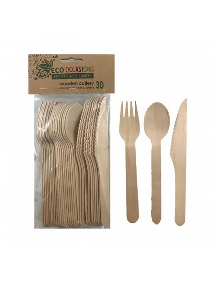Alpen Wooden Cutlery Set Natural 30 Pack x 1