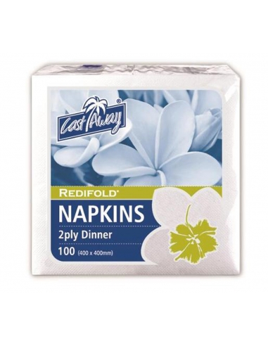 Cast Away Napkin 2ply Dinner Redifold White 200 by 100 mm (folded) 400 by 400 mm (open) x 100