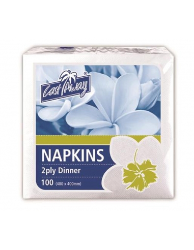 Cast Away Napkin 2ply Cena Blanca 200 por 200 mm (pleto) 400 por 400 mm (abierto) x 100