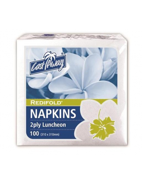 Cast Away Serviette 2ply Luncheon Redifold White 100 Pack