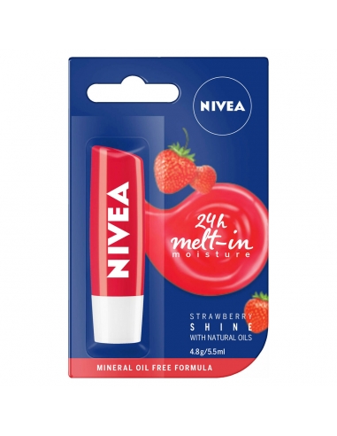Nivea Fruity Shine Strawberry Lip Balm 4.8g Long Lasting Moisture Protect Dry x 1