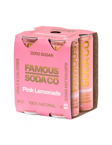 Famosa limonata rosa soda lattina da 250 ml, confezione da 4 x 6