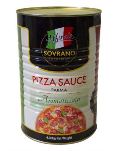 Alfinas Sovrano Pizzasaus Met Kruiden Aromatizzata 4,05 Kg Blik