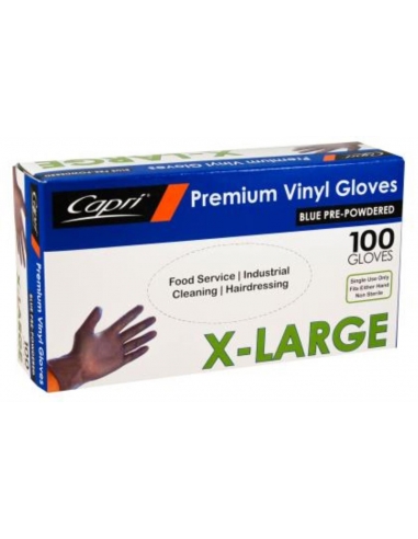 Capri Gloves Premium Vinyl Xlarge Blue Powdered 100 Pack Packet