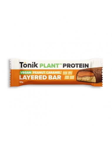 Tonik Plant Protein gelaagd bar veganistisch pindakaaramel 50g x 12