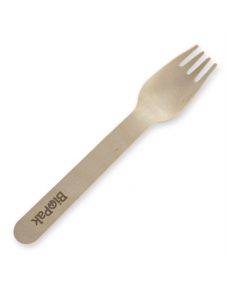 Biopak Wooden Forks 16cm Wax Coated 100 Pack Sleeve