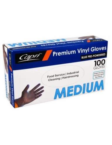 Capri Gloves Vinyl Medium Blue Powdered 100 Pack x 1