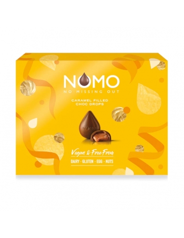 Pudełko upominkowe Nomo w postaci kropelek czekoladowych z nadzieniem karmelowym, 93 g x 10