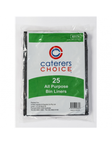 Cater Clean Bags Garbage 240lt Black All Purpose 25 Pack x 1