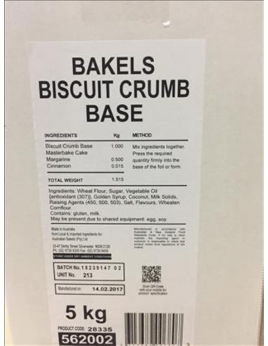 Bakels Biscuit Crumb Base Chem 5 Kg Bag