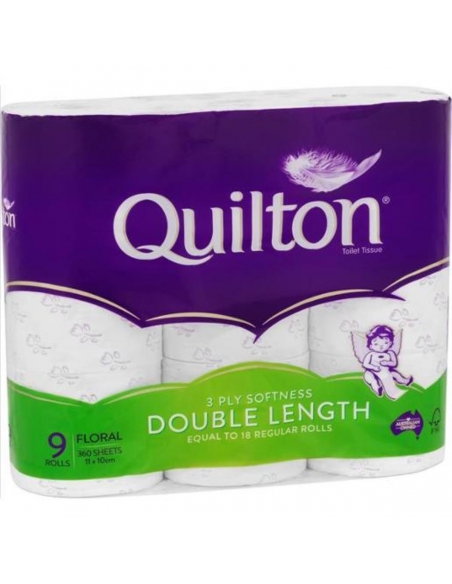 Quilton フローラル ダブルレングス トイレットティシュ 3枚重ね 9パック×6個