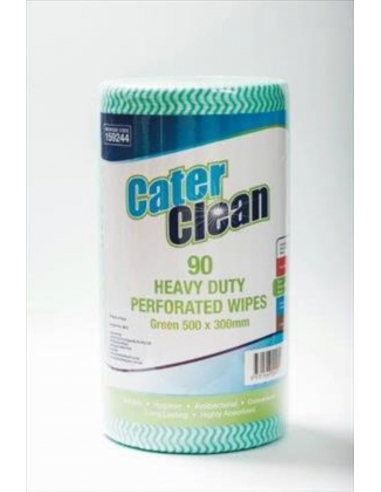 Cater Clean Wipes x 1 Heavy Duty Green 50 by 30cm 90 Pack Roll