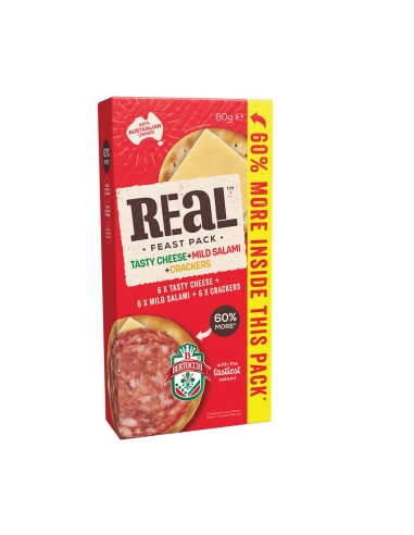 Real Feast Pack Lekkere Kaas Milde Salami & Crackers 80g x 6