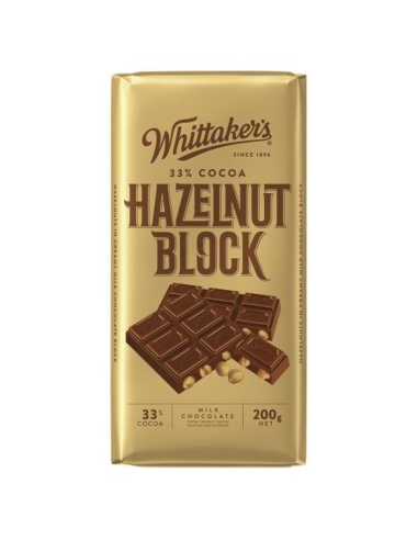 Blocco di cioccolato alle nocciole Whittakers da 200 g x 12