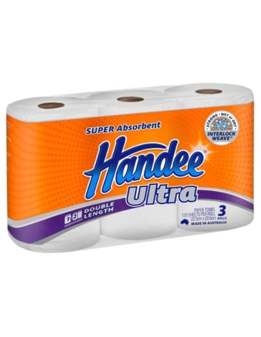 Handee Ultra Doble blanco 2 Ply Paper Towel 3 Pack x 5