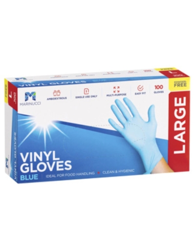Marinucci Gloves Vinyl Blue Large Powder Free 100 Pack x 1