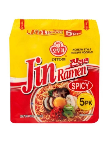 Ottogi Spicy Jin Ramen Noodles 5 Pack 120g x 8