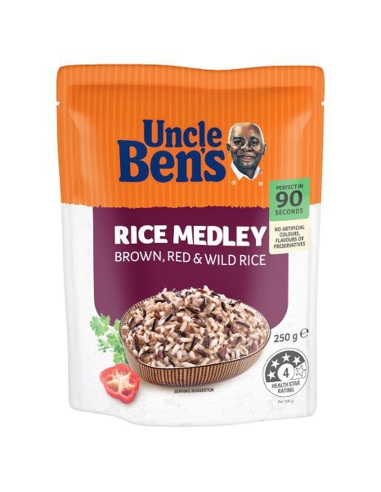 Uncle Bens Rice & Grains Brown Red & Wild Medley 250g x 6