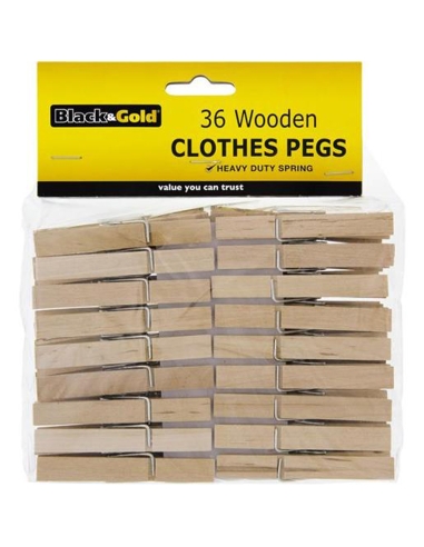 Black & Gold Wooden Clothes Pegs 36 Pack x 24