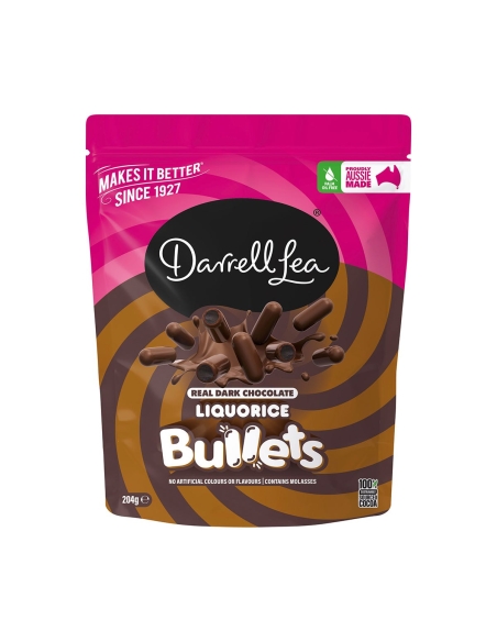 Darrell Lea Dark Chocolate Liquorice Bullets 204g x 12