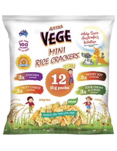 Ajitas Vege Rice Crackers Multi Pack 180gm x 1