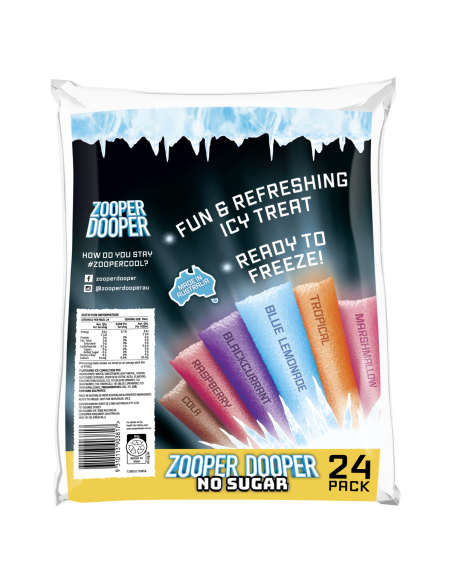 Zooper Dooper Tubos de agua helada sin azúcar 24 por 70 ml x 6