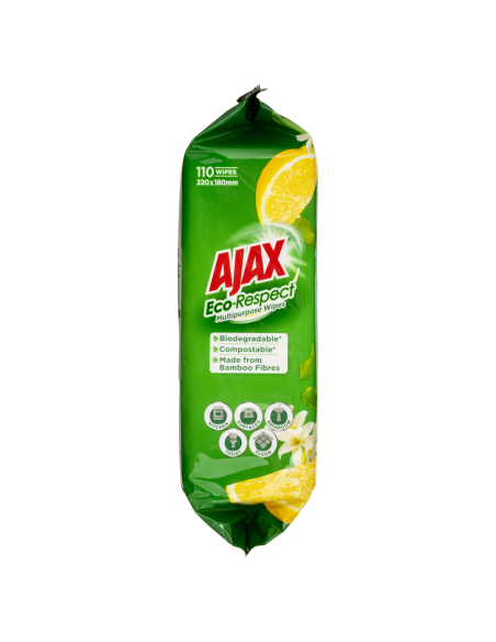 Ajax Lemon Eco Antibacterial Wipes 110 Pack x 4