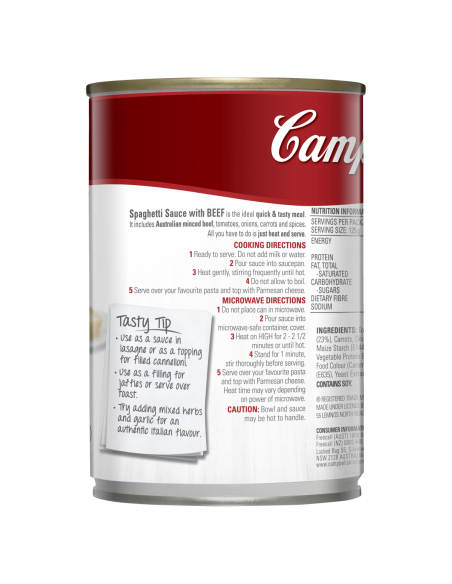 Campbell Soups Spaghetti Sauce Beef Bolognese 97% Fat Gratuit 410g x 1
