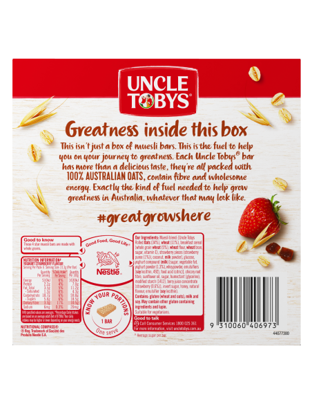 Uncle Toby Yogurt Tops Strawberry Muesli Bar 185g x 1