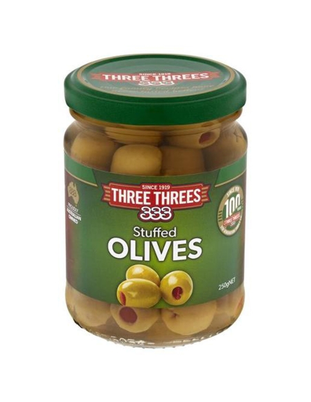 Three Threes Stuffed Green Olives 250g x 1