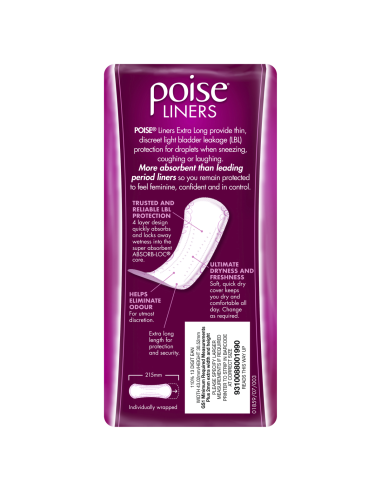 Poise Extra Long Liners 22 Pack x 6
