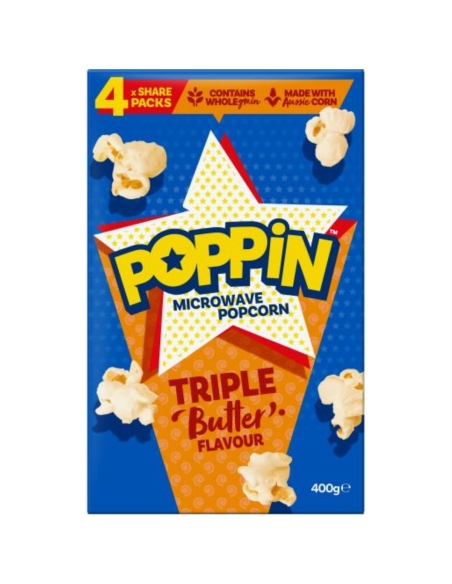 Poppin Palomitas de maíz para microondas con triple mantequilla, 400 g x 1