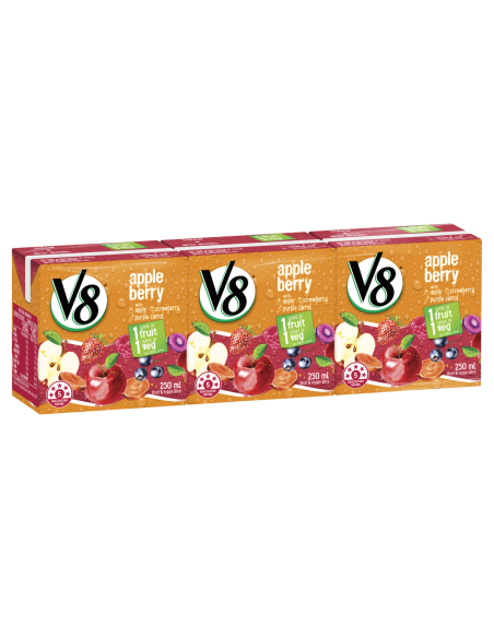 Campbells V8 poma de fruita de fruites de fruita de fruita de poma 3 paquet 250ml x 4
