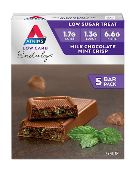 Atkins Mint Crisp Milk Chocolate Endulge Bar 5 by 30g x 6
