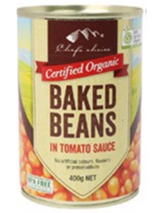 Chefs Choice Baked Beans In Tomato Sauce Certified Organic 400g x 1